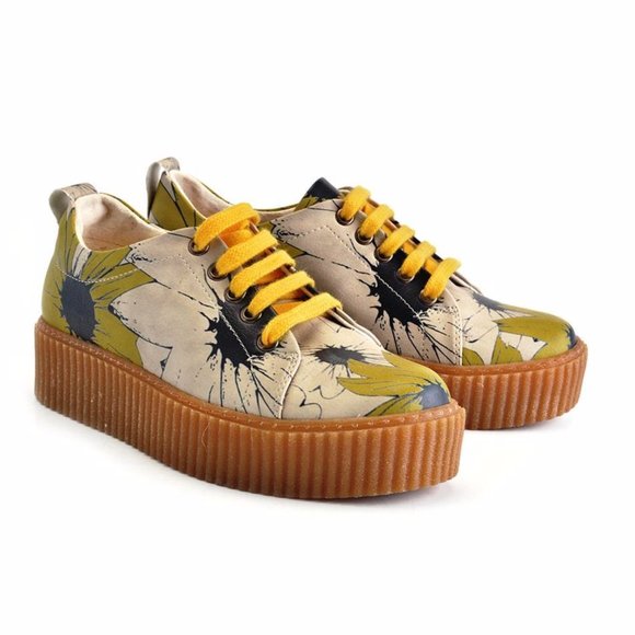Goby Shoes - Goby Shoes - Green Beige Flower Sneakers